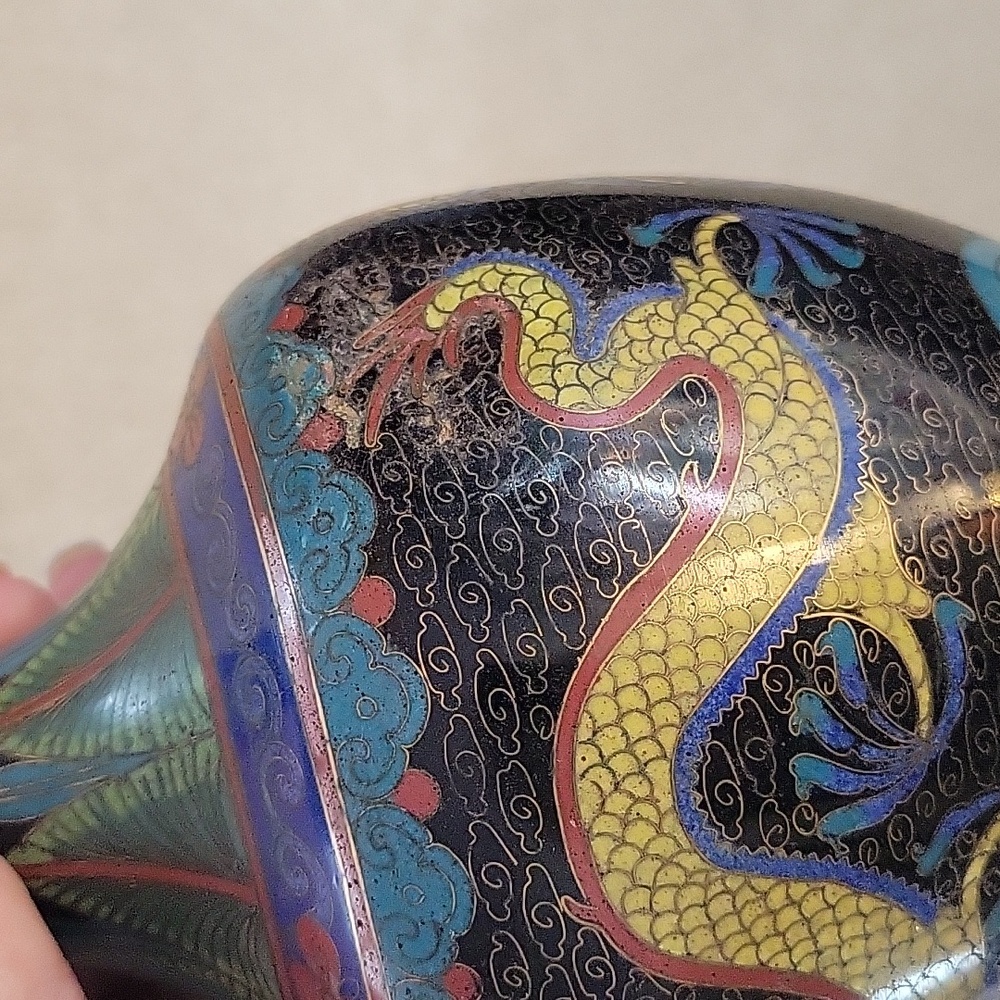 CHINESE CLOISONNE VINTAGE QING DYNASTY DRAGON VASE - Picture 7 of 8